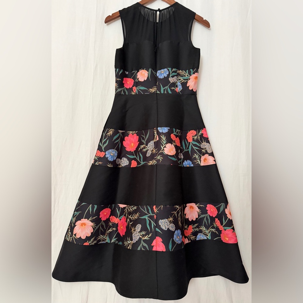 Kate Spade New York Blossom Mikado Midi Dress Striped Floral Print- Black - Sz 2 - Picture 3 of 12